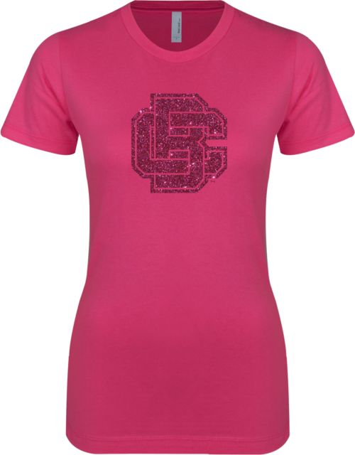 Bethune Cookman Next Level Ladies SoftStyle Junior Fitted Fuchsia Tee Primary Mark Glitter - ONLINE ONLY