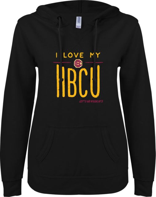 Bethune Cookman ENZA Ladies V Notch Raw Edge Fleece Hoodie I LOVE MY HBCU - ONLINE ONLY
